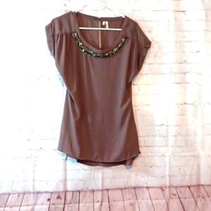 Womans Studio Y Beaded Brown   Blouse M New